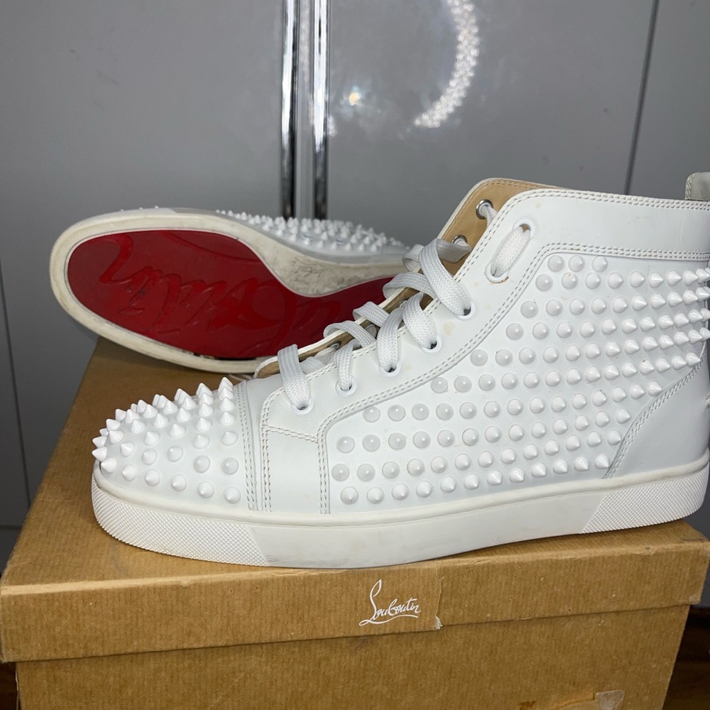 Men white Christian louboutin spiked sneakers
